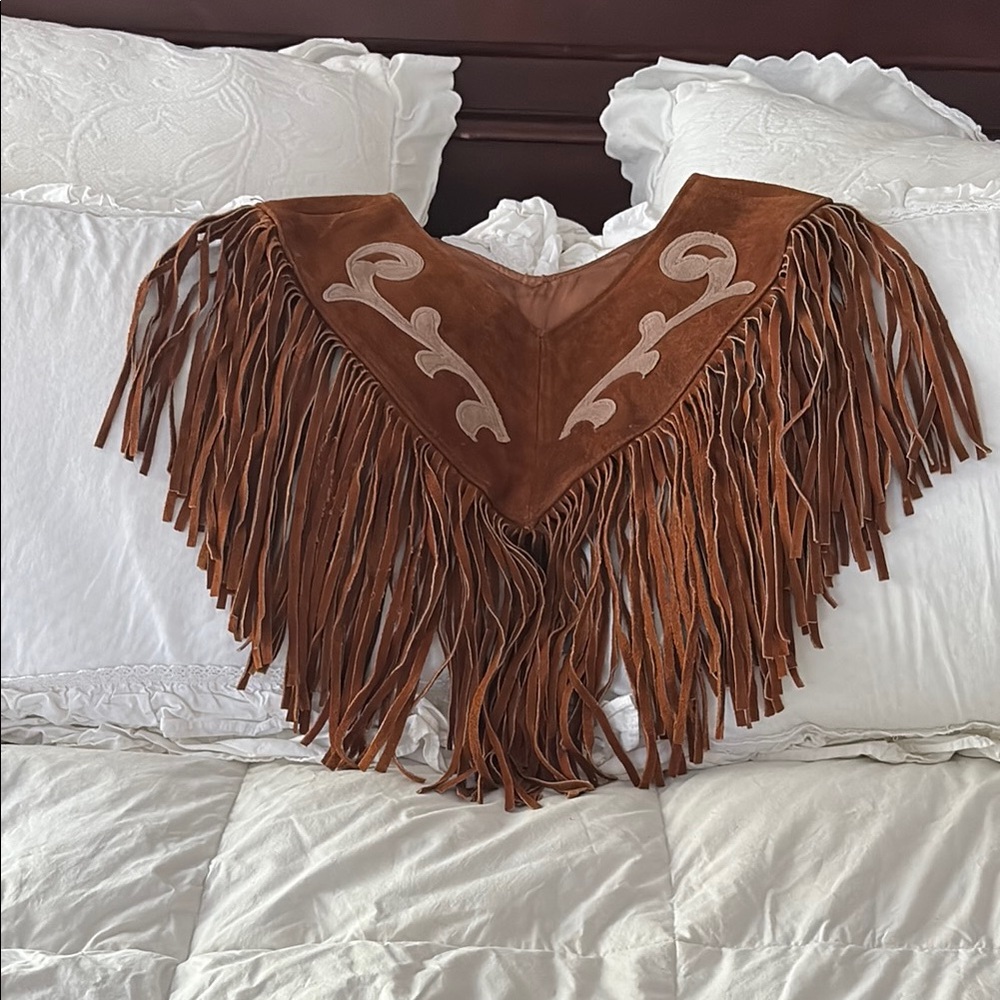 Brown Fringe Suede Shawl